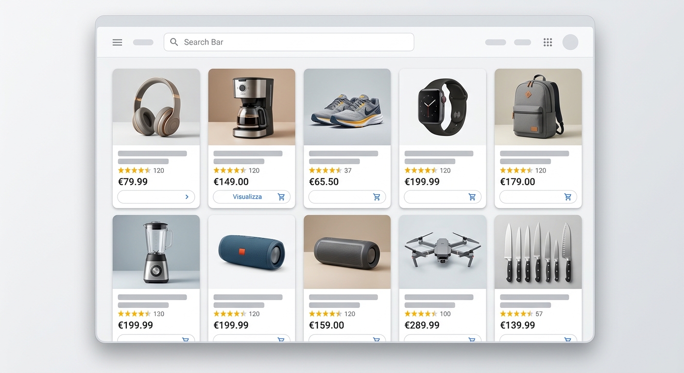 Annunci Google Shopping con schede prodotto, prezzi e immagini
